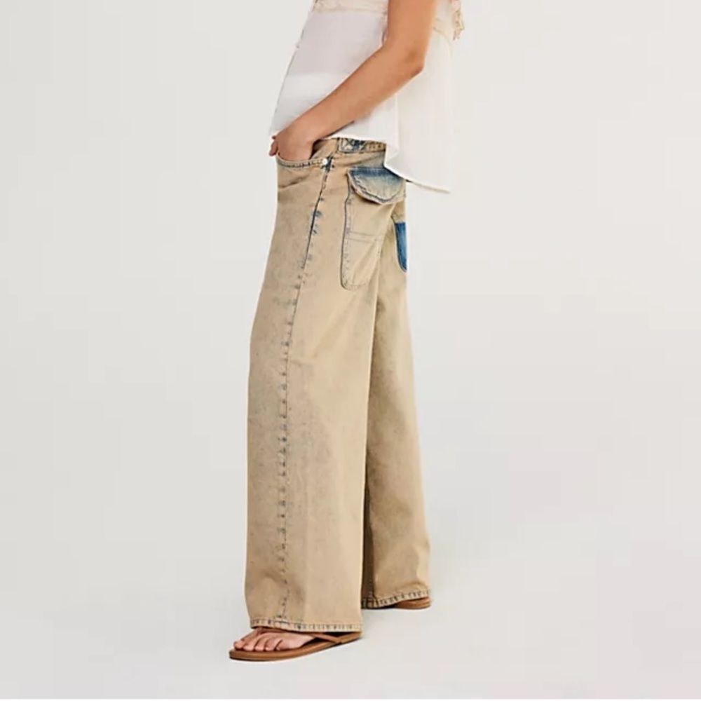 NWOT Free People Waterfalls Baggy Wide Leg Jeans Denim Low Slung Zip Cotton - Picture 3 of 15